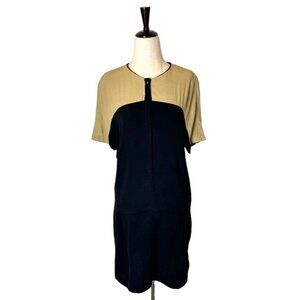 ALC Dress‎ Women 8 Tan Black Silk Colorblock Short Sleeve Shift Mini Luxury